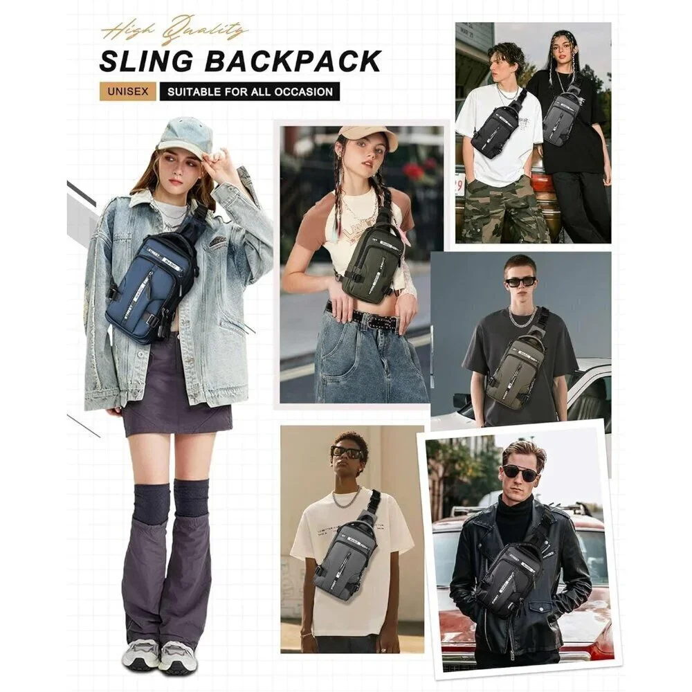 💫 Men Black Strap Motorcycle Sling Hiking Walking Biking Travel Shoulder Bag